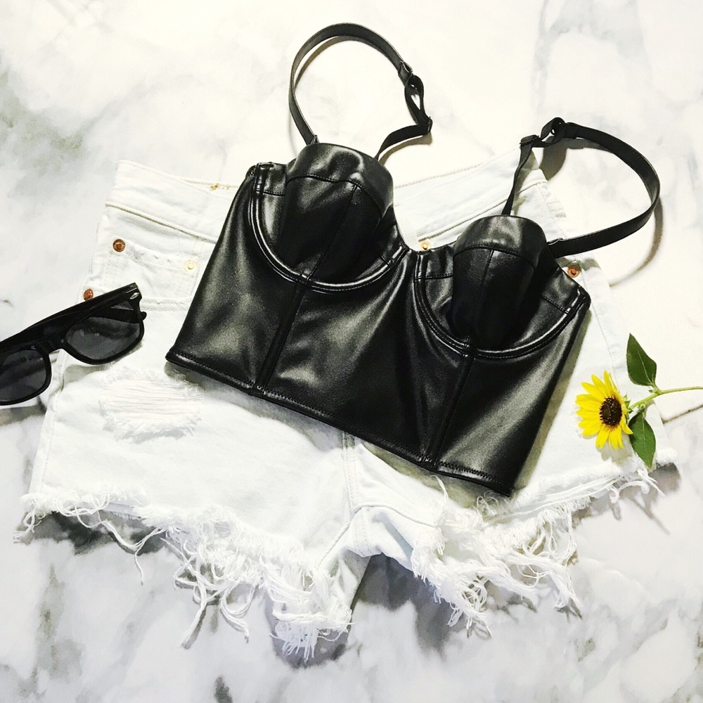 VS Faux Leather Longline Bra Top Balconet Bustier - Picture 2 of 8